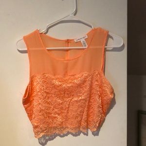 Coral lace crop top